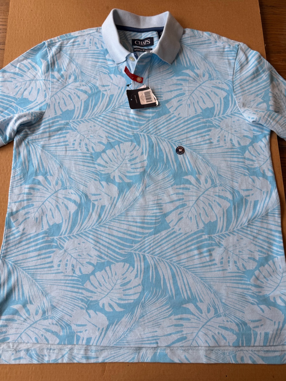 Chaps Light Blue and White Tropical Print Polo Shirt